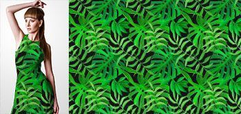12025 Materiał ze wzorem zielone malowane liście tropikalne (monstera, palmy)